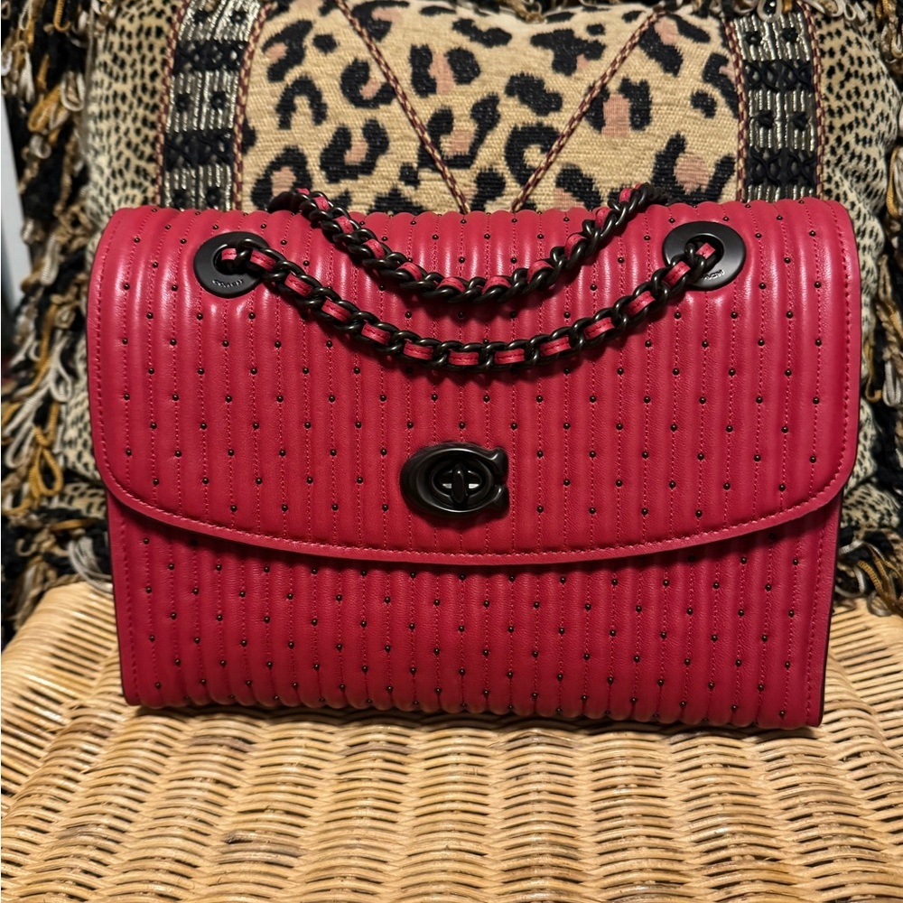 Coach Quilted Rivets Parker - Red Apple - Picture 2 of 7